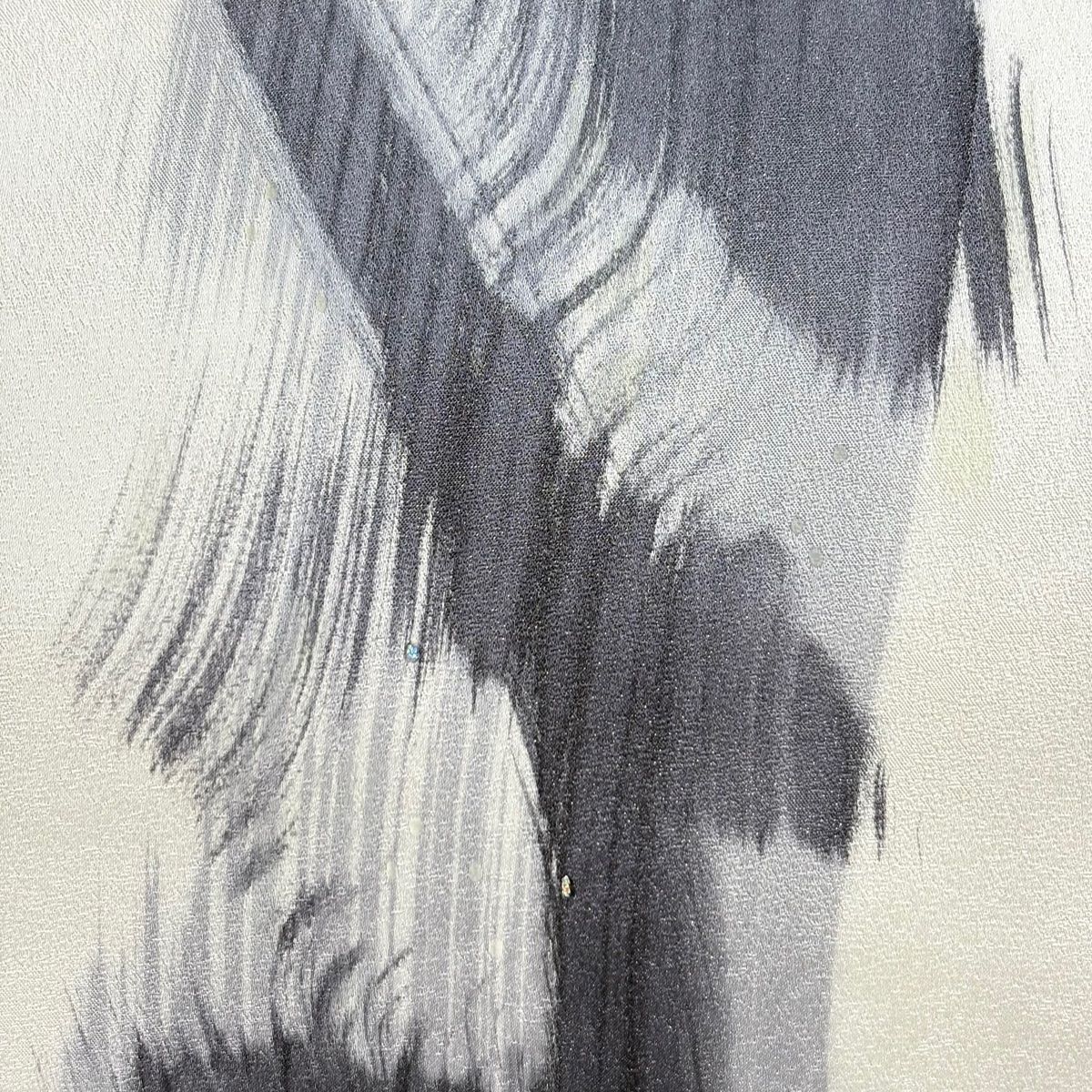 名古屋帯 幾何学模様 銀糸 白 正絹