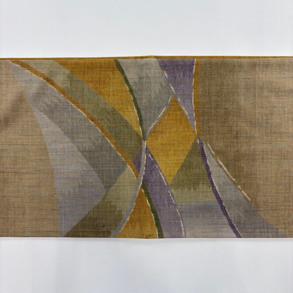  袋帯 紬地 幾何学模様 山吹色 全通 正絹 袋帯 帯