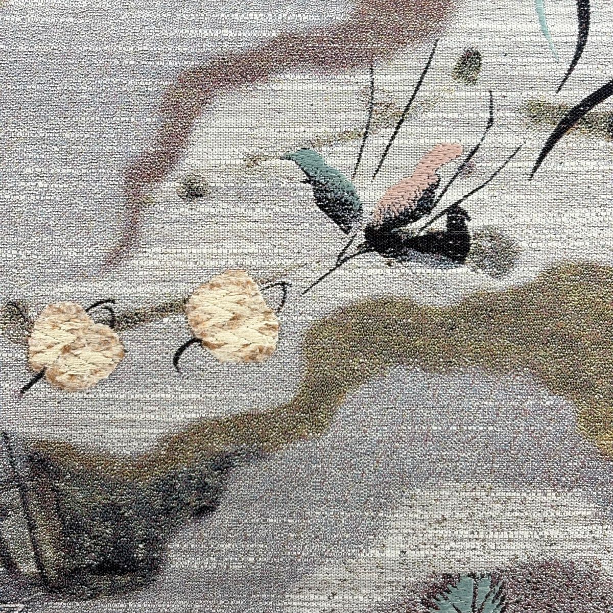 袋帯 道長取り 草花 灰紫 六通 正絹