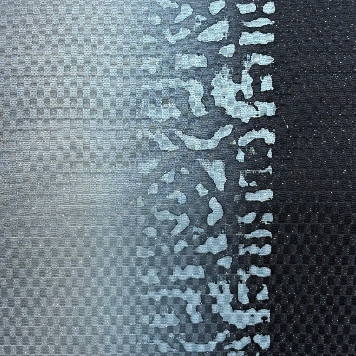 名古屋帯 幾何学模様 銀糸 黒灰 正絹