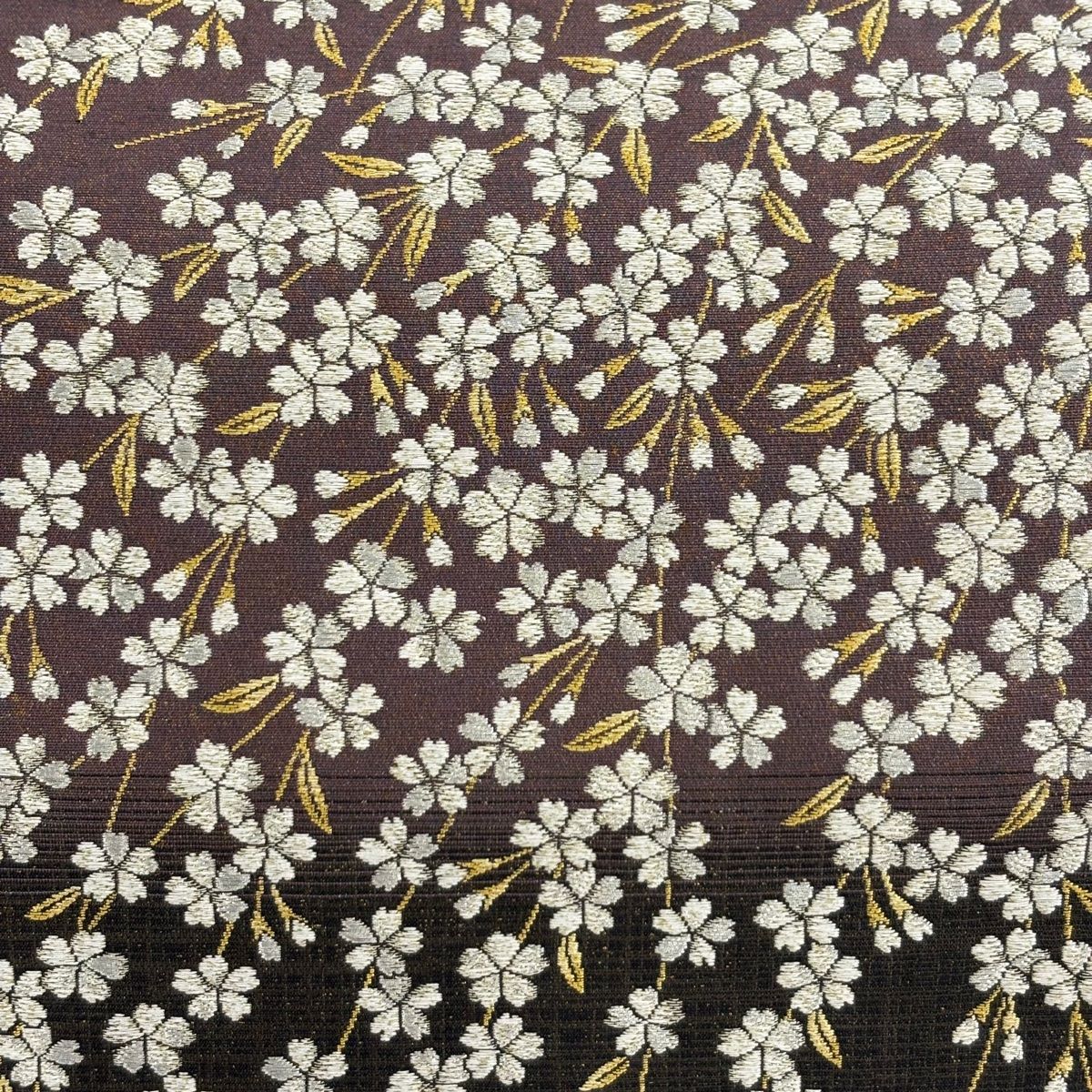 袋帯 枝垂れ桜 金銀糸 焦茶色 お太鼓柄 正絹