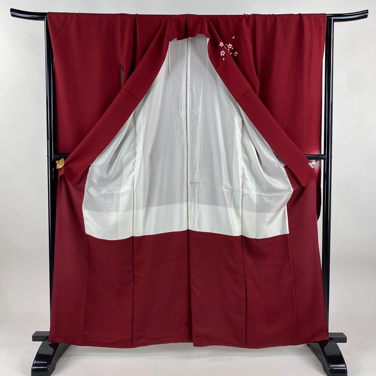 【美品】大幅値下げ！14万→9万 押切もえ振袖 正絹 振袖 身丈162.5cm 裄丈66cm M 袷 落款 扇 枝垂れ桜 金彩 ぼかし 赤