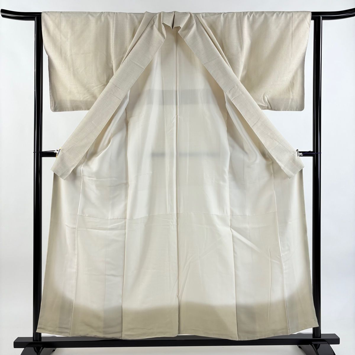  紬 身丈157 5 cm 裄丈63 S 袷 縦縞 クリーム 正絹 秀品 紬 着物