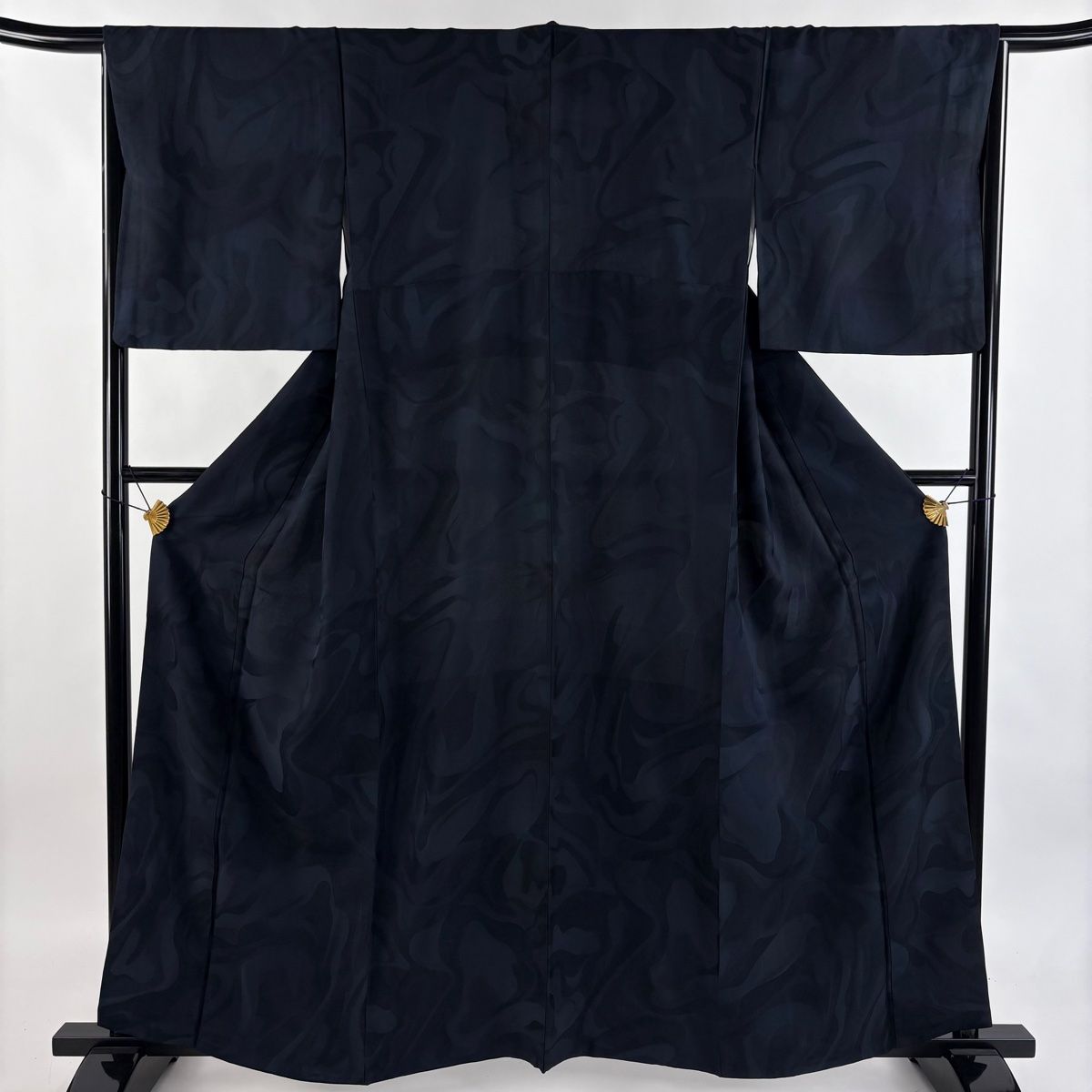 小紋 身丈161 cm 裄丈66 M 袷 墨流し ぼかし 紺色 正絹 秀品