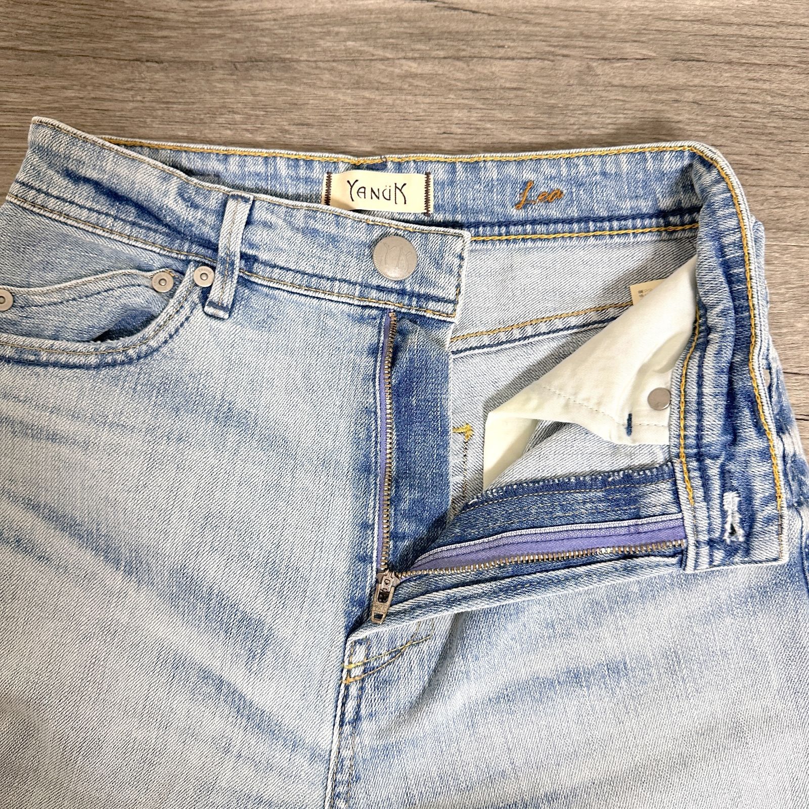 YANUK LEA ボーイズストレートDMF カットオフ ボーイフレンドデニム