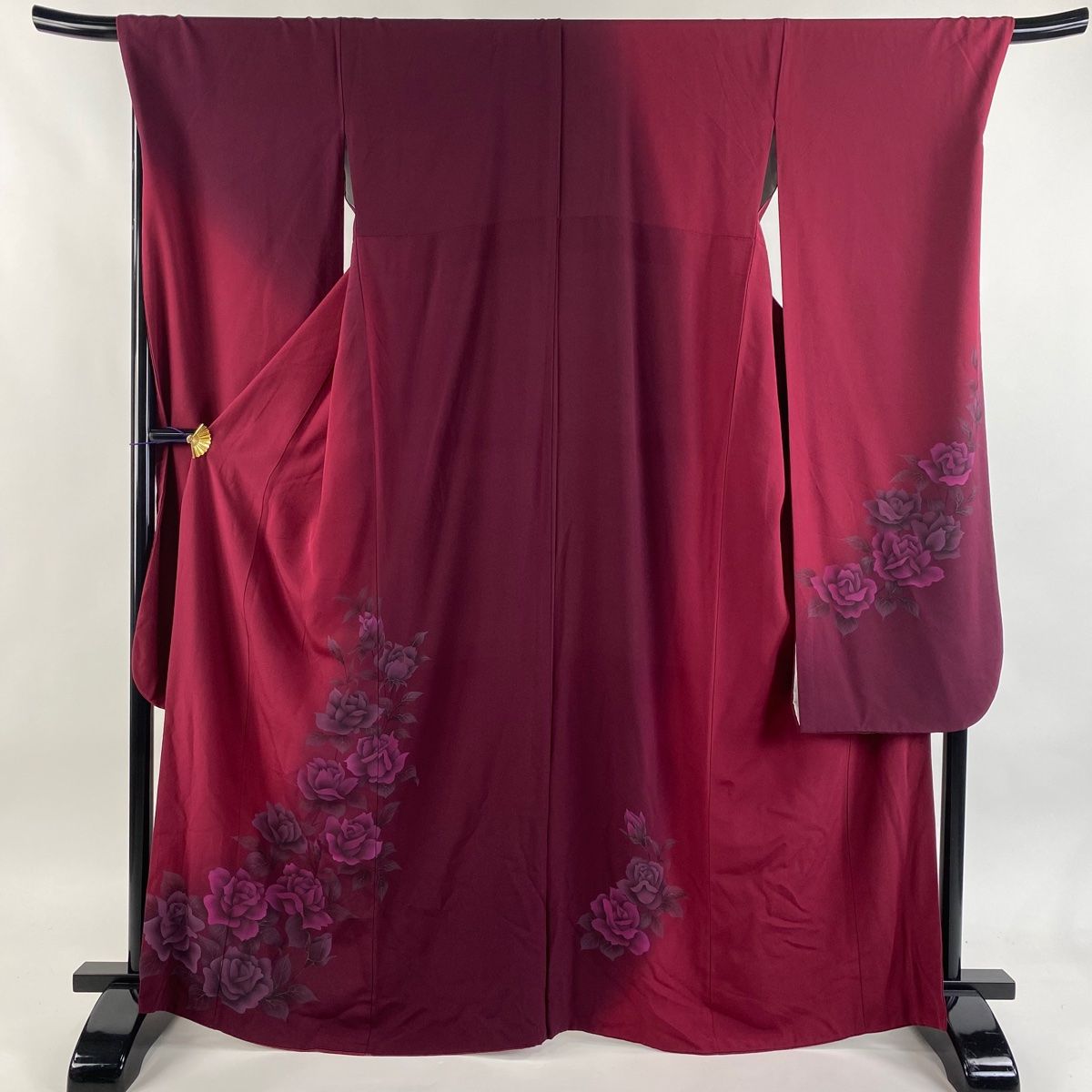 振袖 身丈165 cm 裄丈70 5 L 袷 薔薇 ぼかし 銀彩 赤紫 正絹 秀品