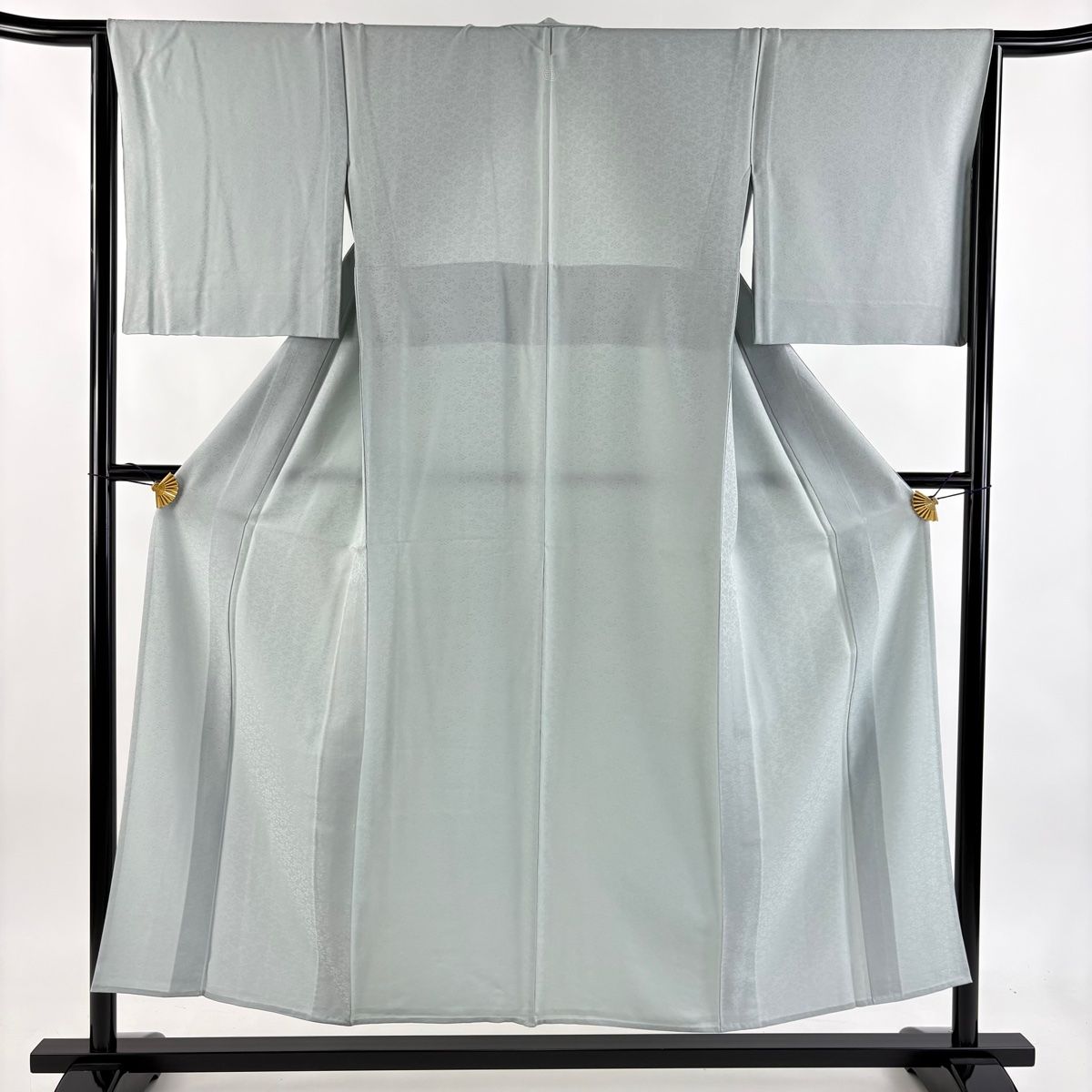 色無地 身丈152 cm 裄丈64.5 M 単衣 地紋 青灰色 正絹 秀品 一つ紋