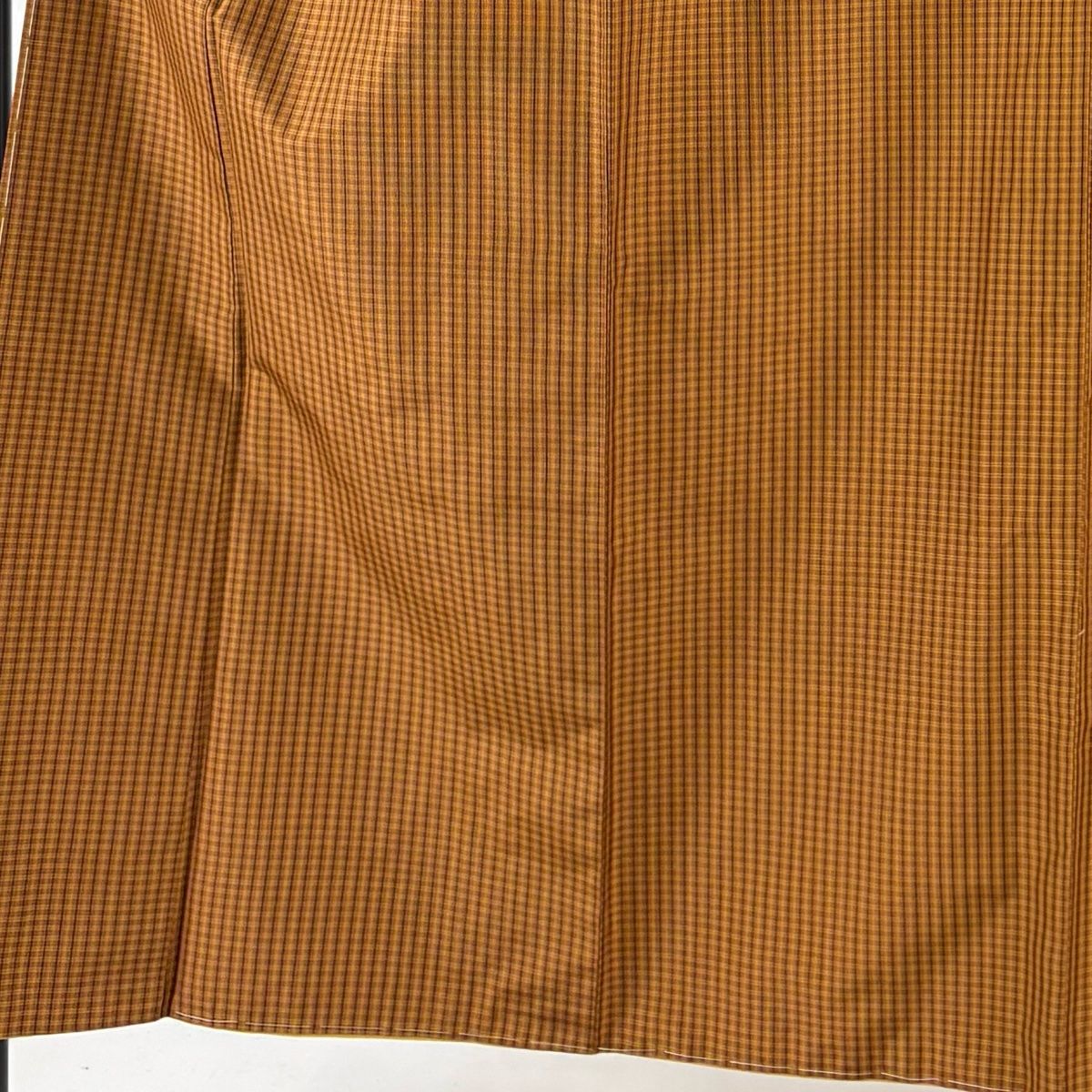 紬 身丈151 5 cm 裄丈64 M 袷 本場黄八丈 証紙 格子 茶色 正絹