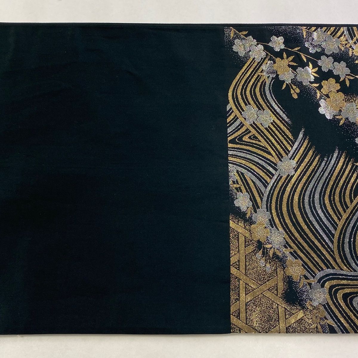  袋帯 秀品 振袖向き 蝶 桜 箔 金銀糸 黒 六通 正絹 袋帯 帯