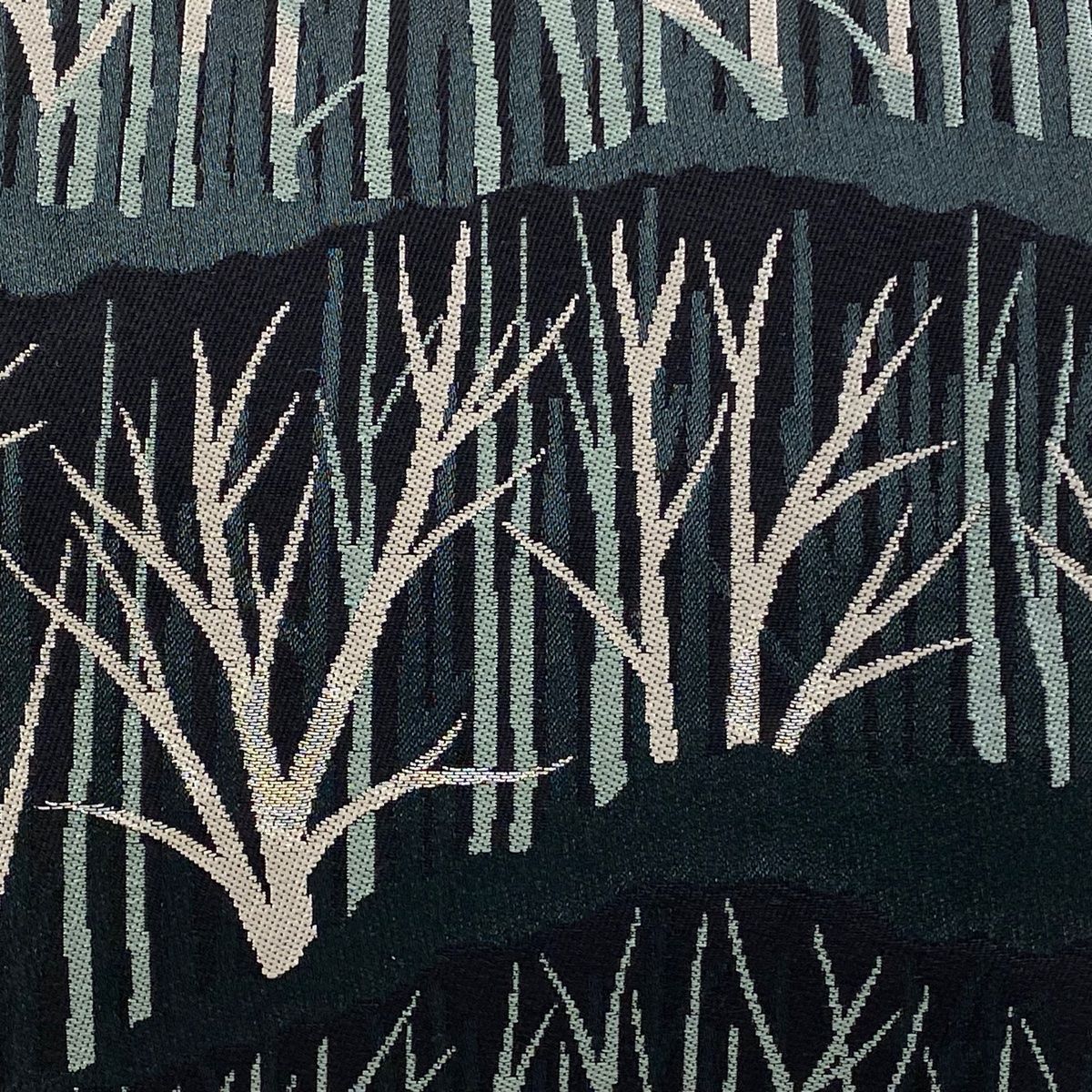 袋帯 秀品 服部織物 落款 樹木 銀糸 黒 六通 正絹