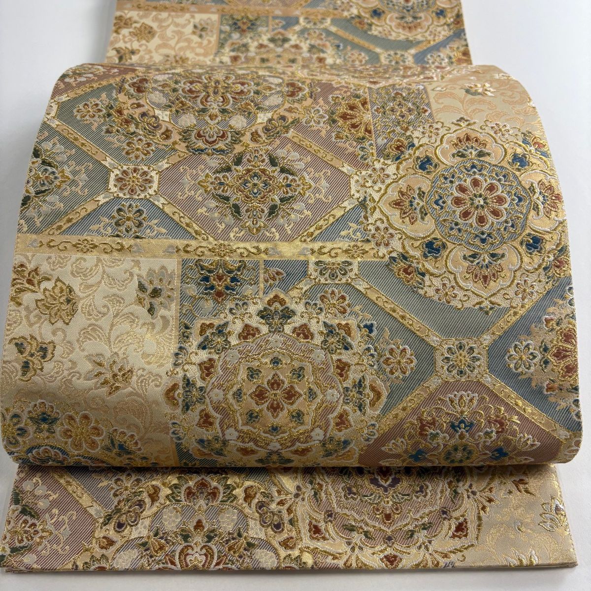袋帯 秀品 華文 蜀江文 金糸 箔 金色 六通 正絹