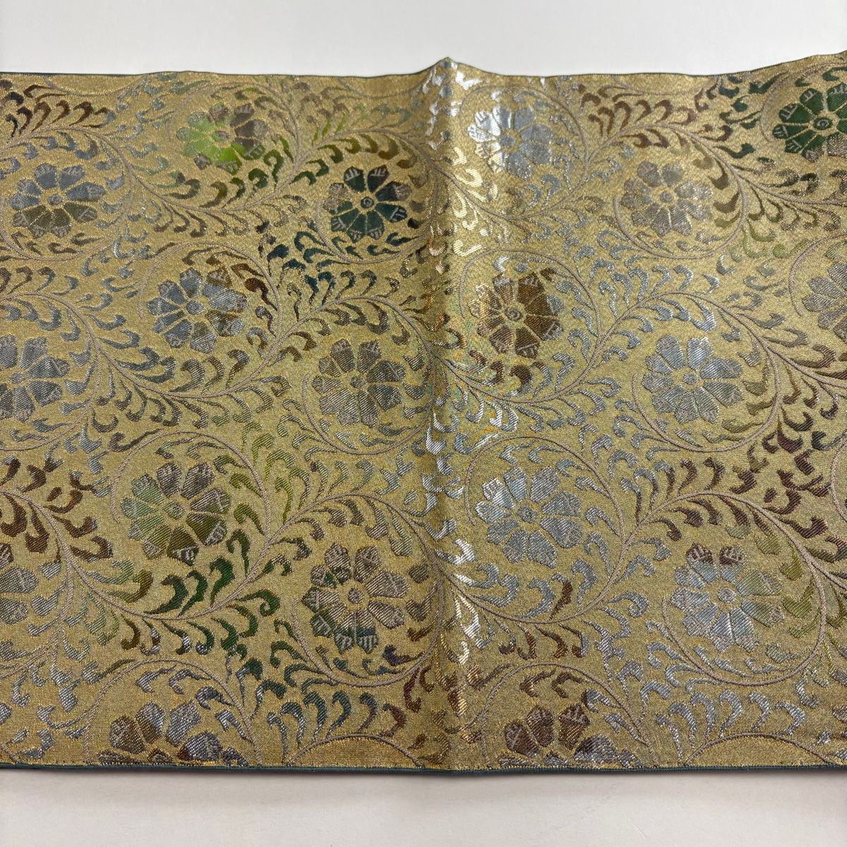 袋帯 秀品 川島織物 落款 本袋 花唐草 箔 金色 六通 正絹 【中古