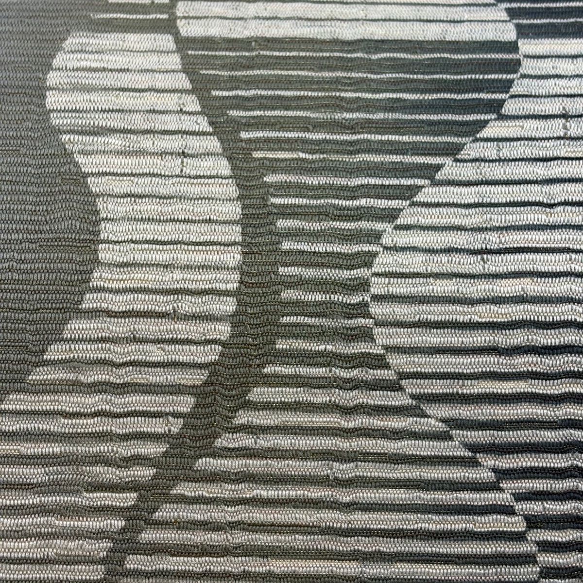 袋帯 秀品 証紙 よろけ縞 縞 金銀糸 灰色 全通 正絹