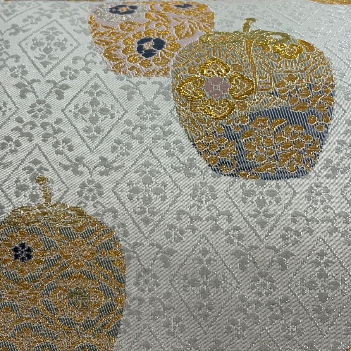 袋帯 秀品 仕覆 菱 金銀糸 青灰色 六通 正絹