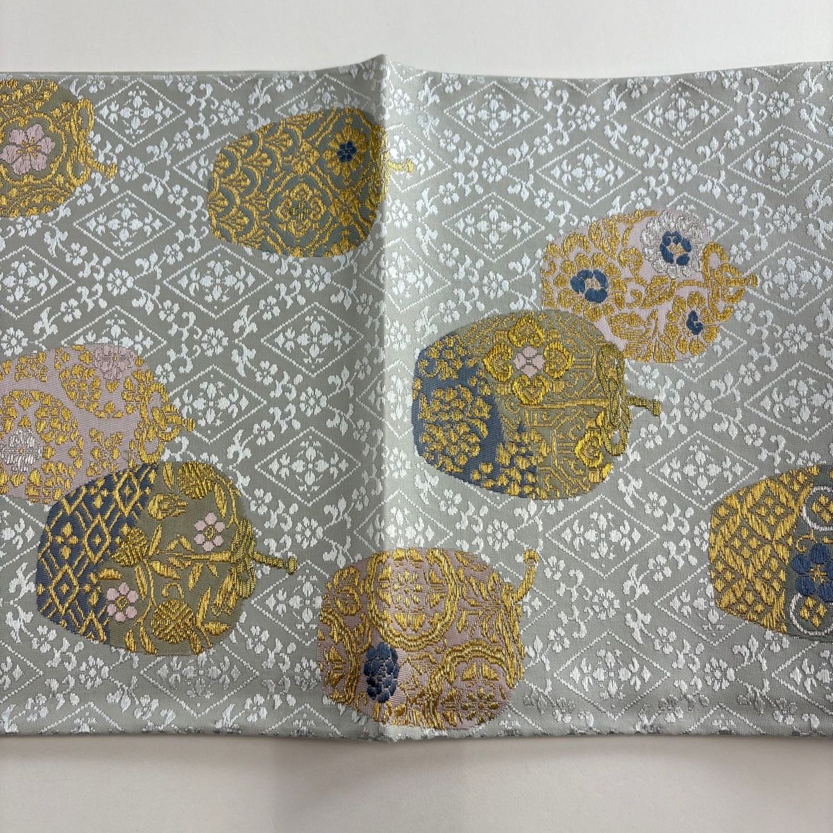  袋帯 秀品 仕覆 菱 金銀糸 青灰色 六通 正絹 袋帯 帯