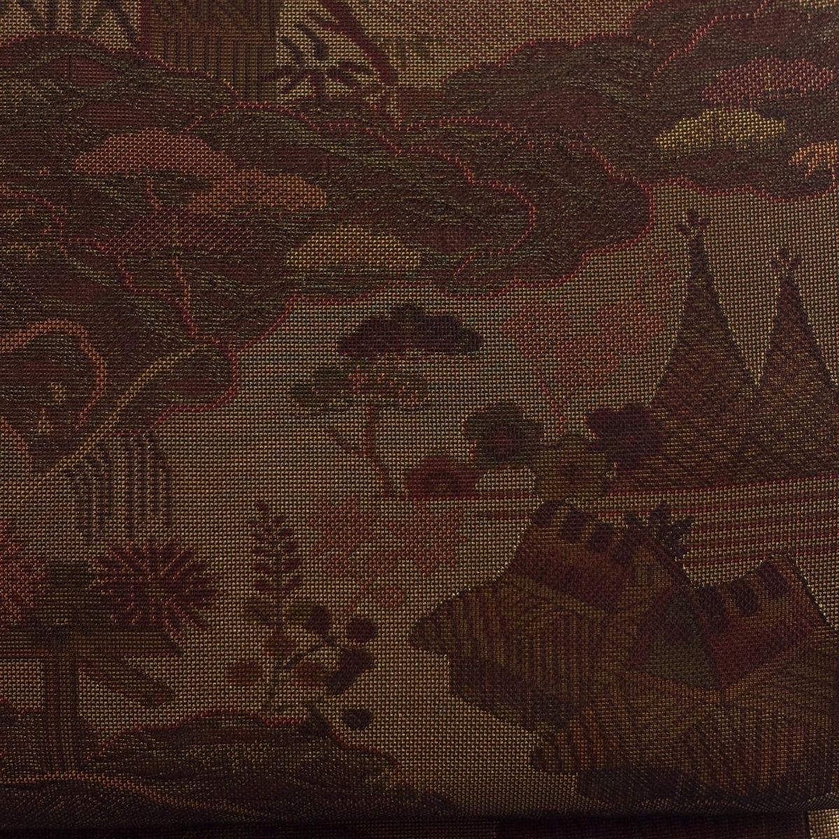 袋帯 秀品 風景 松竹梅 金糸 赤茶 全通 正絹