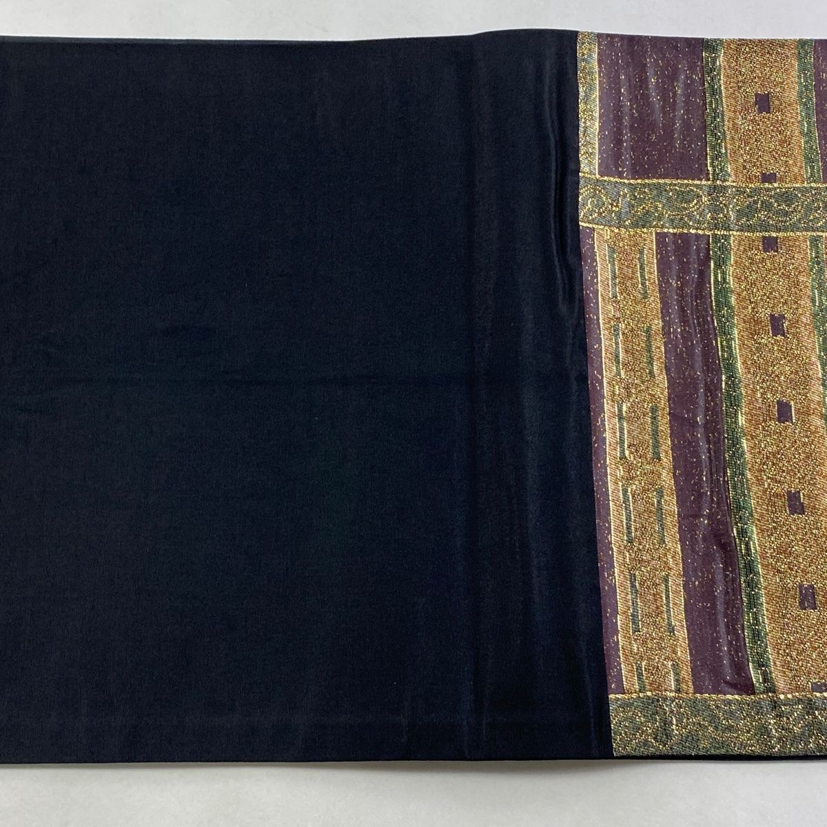 正絹　六通袋帯【花　鳥　紫】 袋帯 名品 帝王紫 落款 吉祥上代華鳥文 花喰い鳥 華文 金銀糸 箔