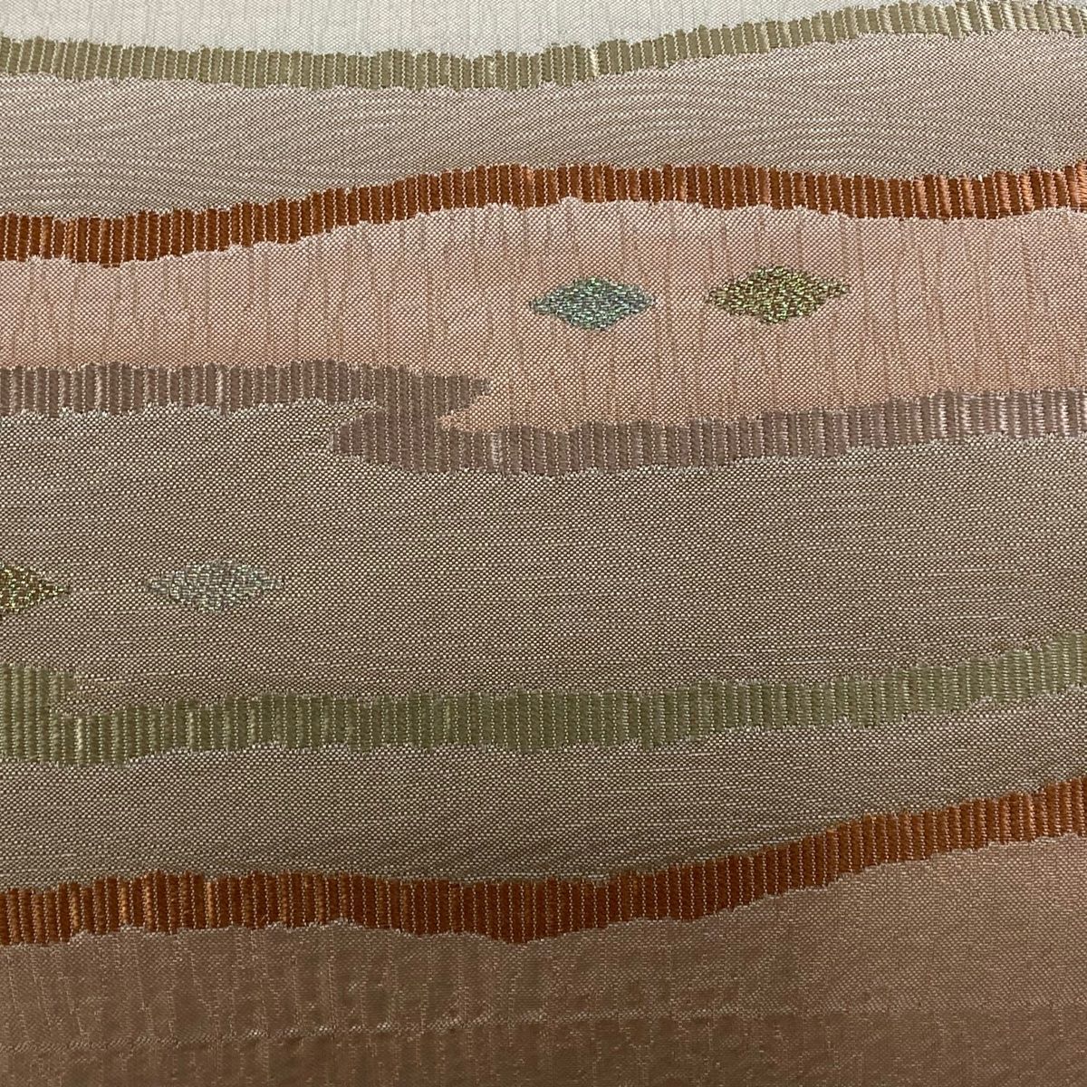 袋名古屋帯 秀品 幾何学 箔 ピンクベージュ 正絹