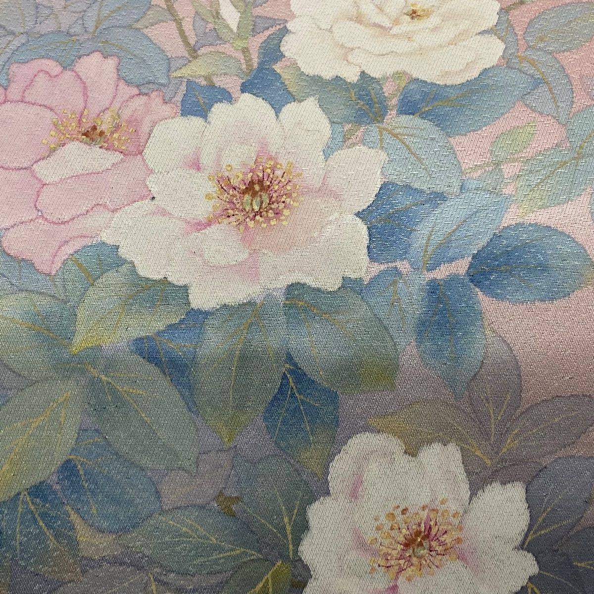 名古屋帯 秀品 二代目清次郎 落款 枝花 箔 薄ピンク 正絹