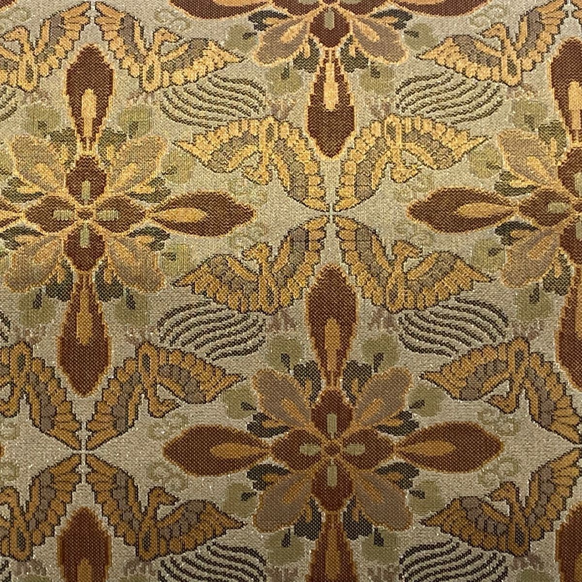 袋帯 秀品 関西仕立て 鳥 花菱 箔 薄茶色 六通 正絹