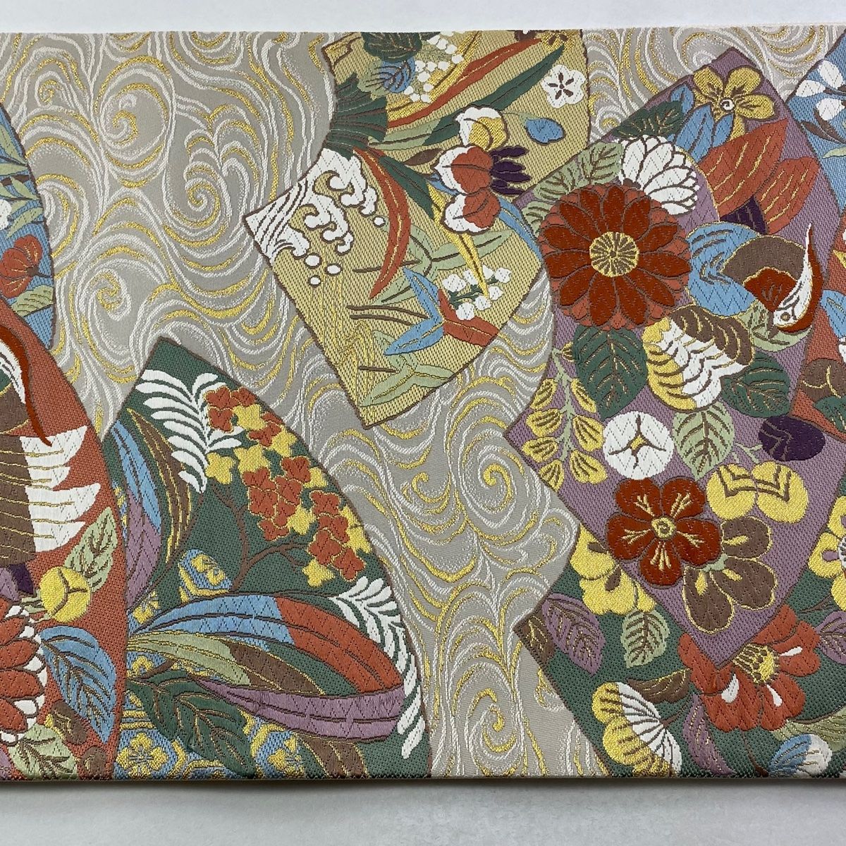  袋帯 秀品 落款 桃山花鳥文 唐織 金糸 クリーム 六通 正絹 袋帯 帯