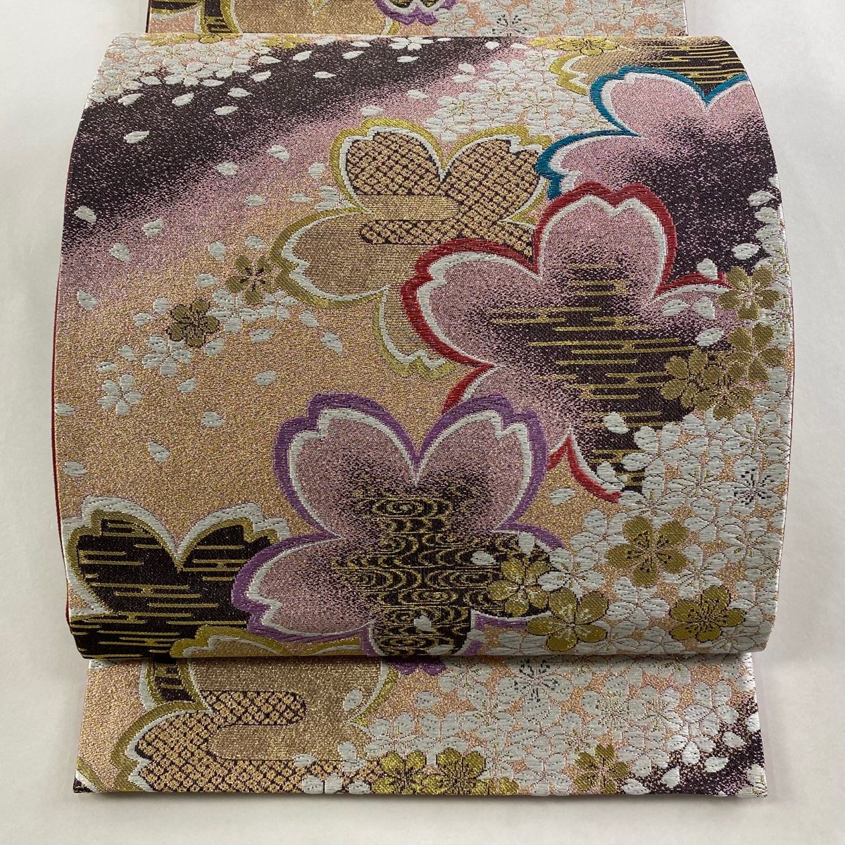 夏目 No.2521 正絹桜の花びら市松箔袋帯 美品 夏目 No.2521 正絹桜の
