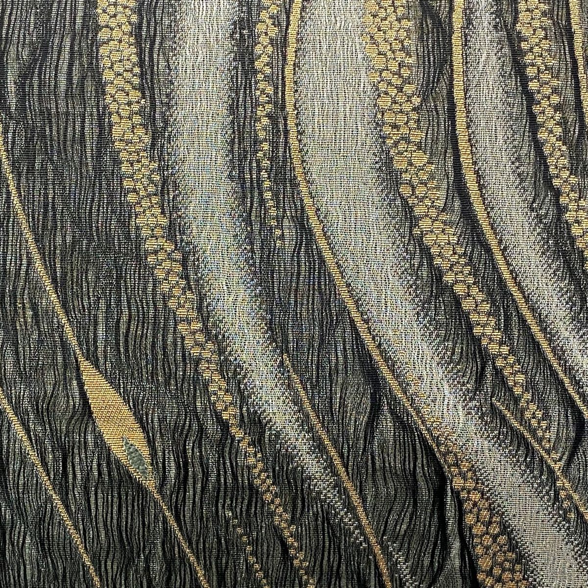 袋帯 秀品 証紙 幾何学模様 金銀糸 墨色 六通 正絹