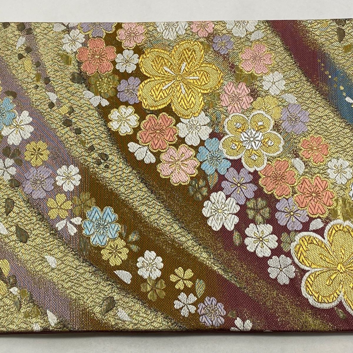  袋帯 秀品 虹彩 桜 花びら 金銀糸 箔 金色 六通 正絹 袋帯 帯