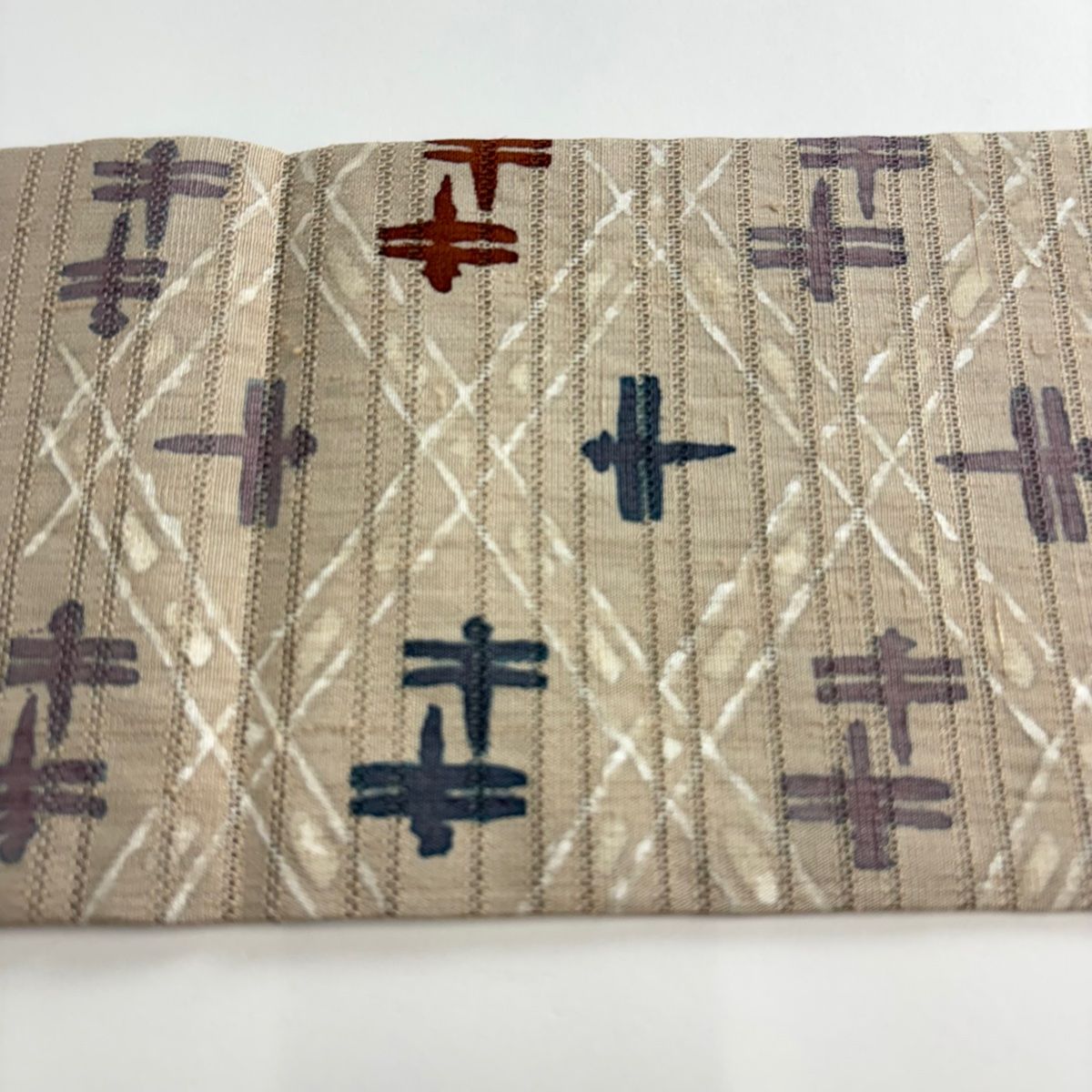  名古屋帯 秀品 菱 とんぼ ベージュ 正絹 名古屋帯 帯