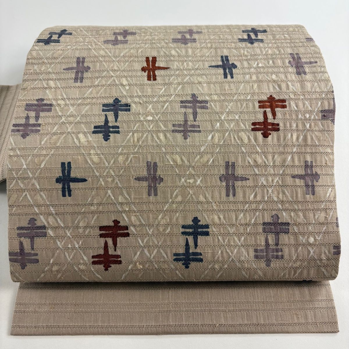 名古屋帯 秀品 菱 とんぼ ベージュ 正絹