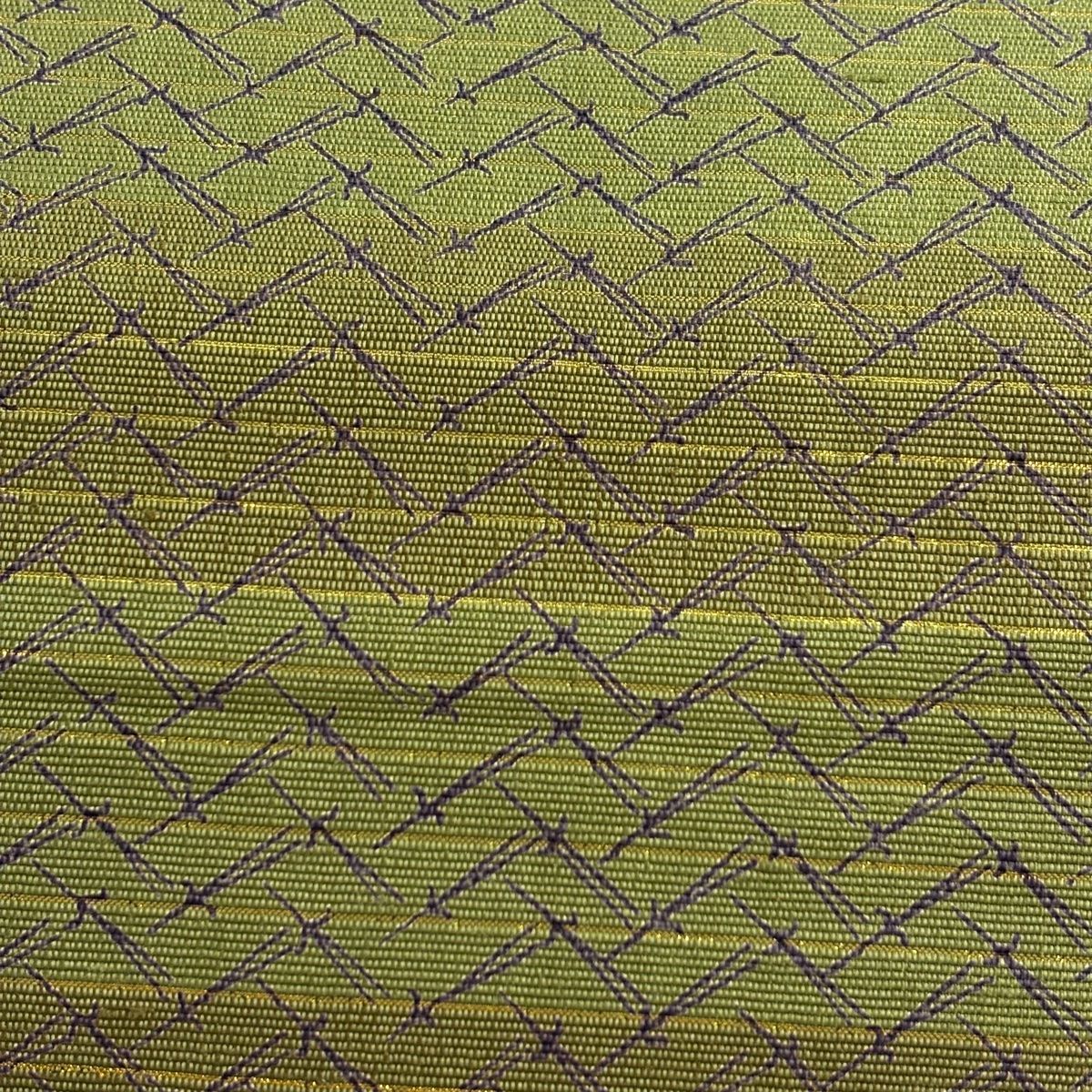 袋名古屋帯 秀品 松葉 縞 箔 灰緑 正絹