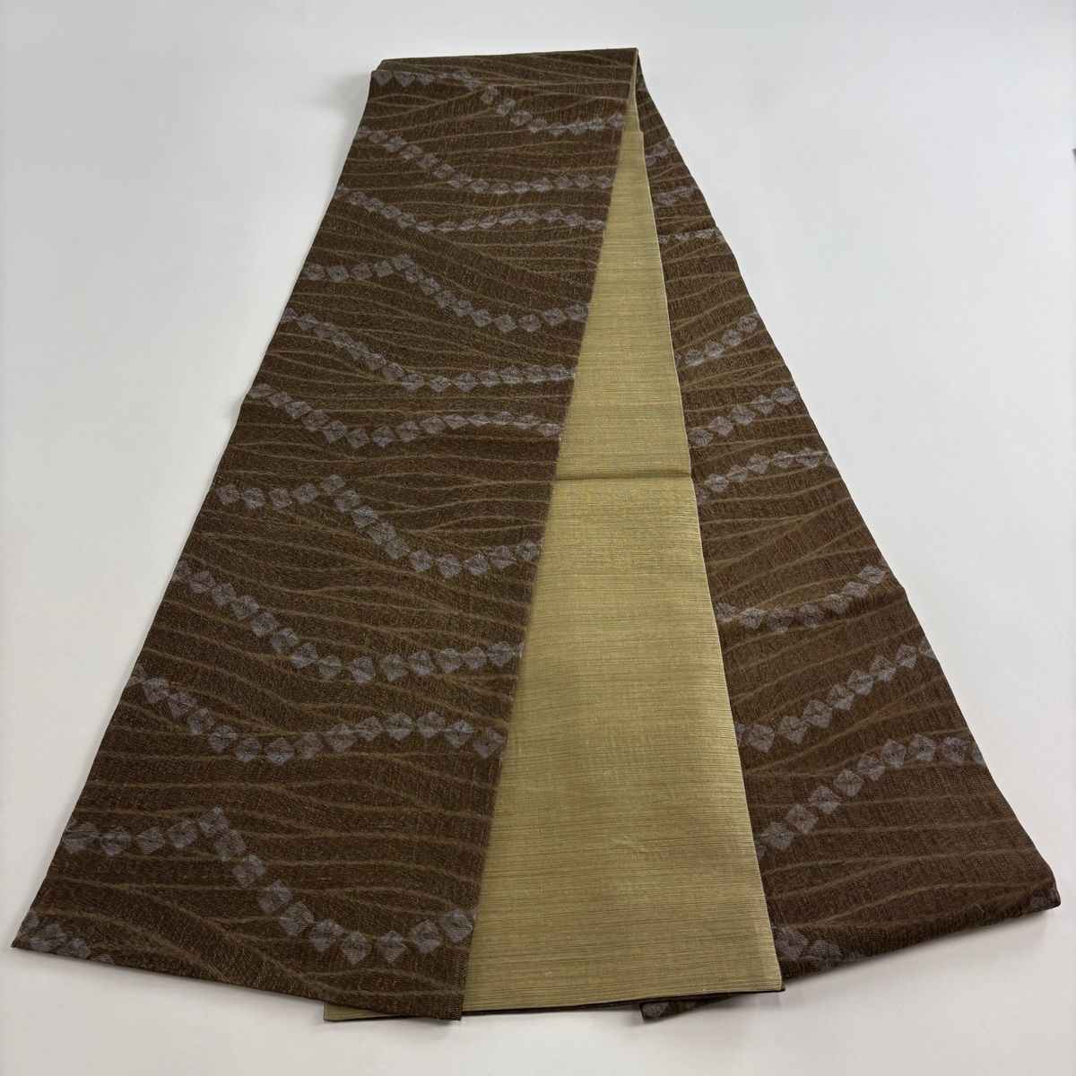  袋帯 秀品 やまと 波 疋田 焦茶色 全通 正絹 袋帯 帯