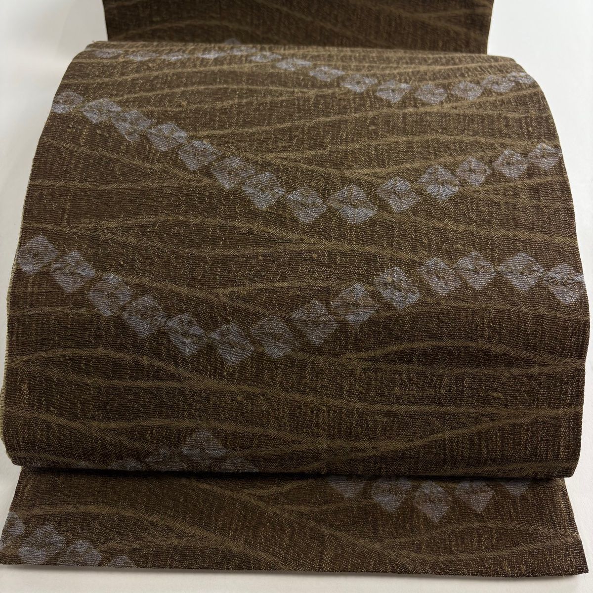袋帯 秀品 やまと 波 疋田 焦茶色 全通 正絹