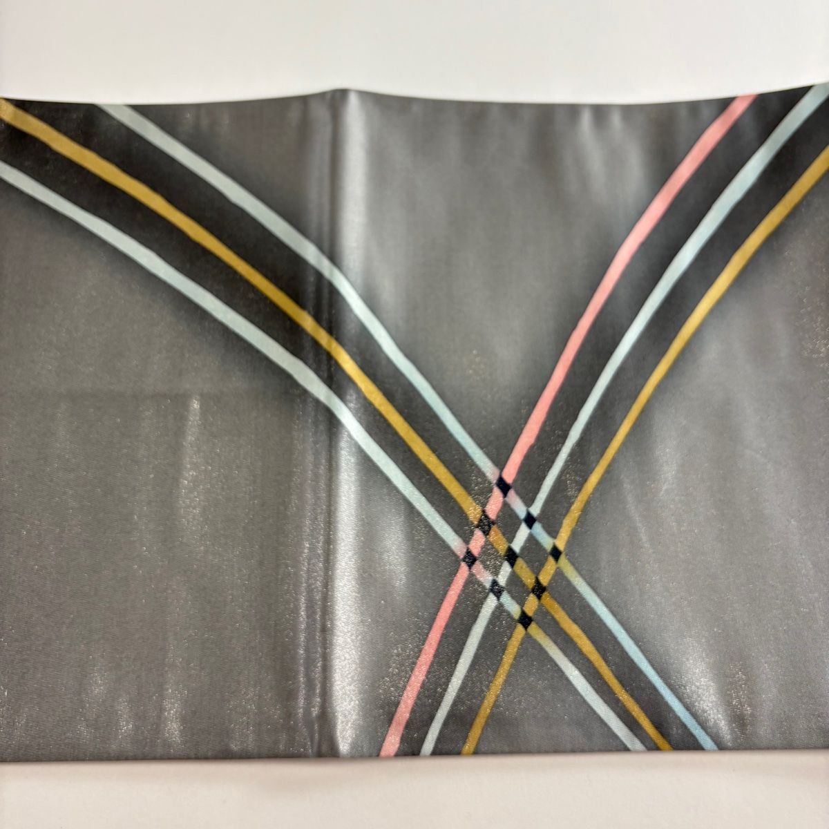  袋帯 秀品 幾何学模様 銀通し ぼかし 墨色 お太鼓柄 正絹 袋帯 帯