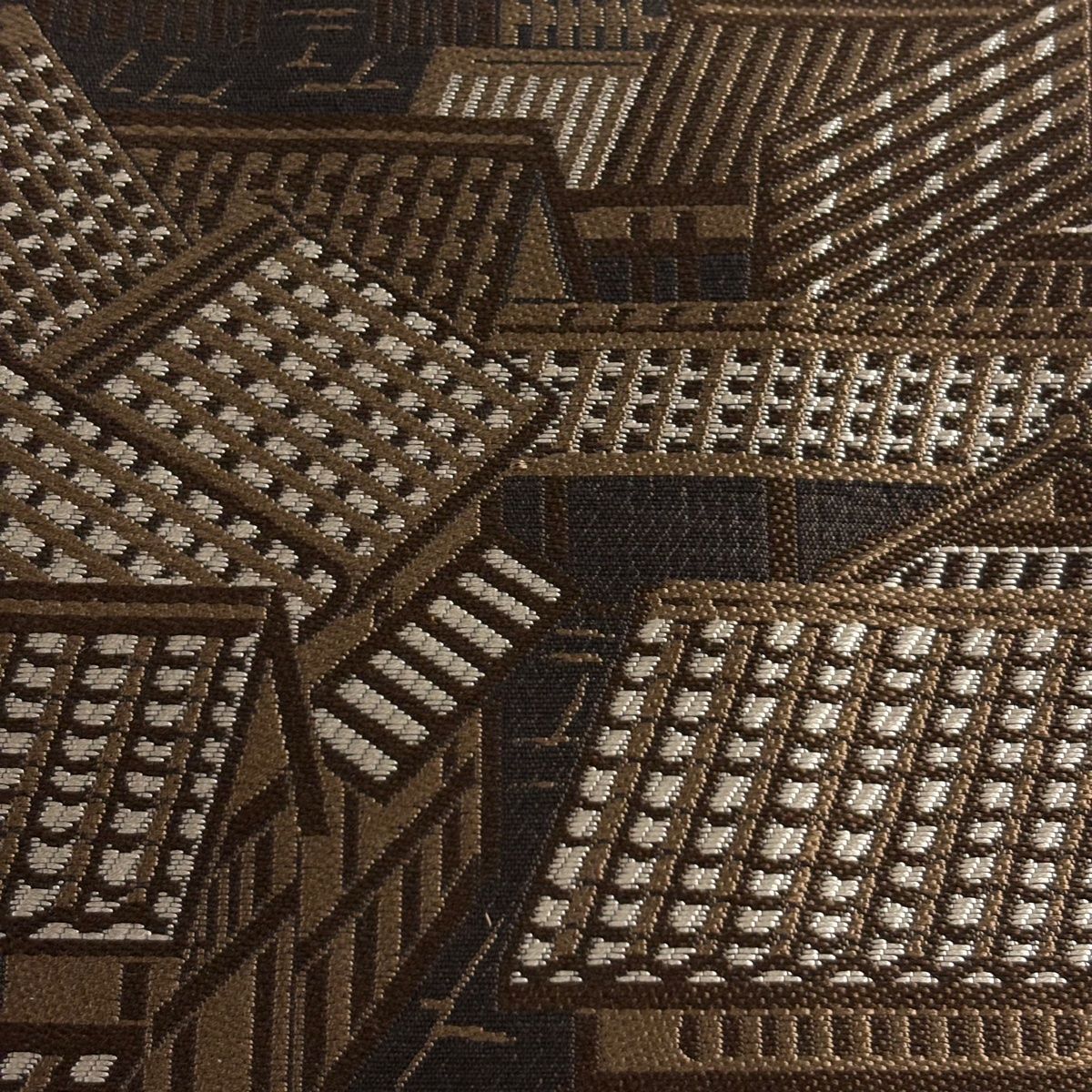 名古屋帯 秀品 落款 八寸名古屋帯 桝屋儀兵衛 建物 樹木 焦茶色 正絹