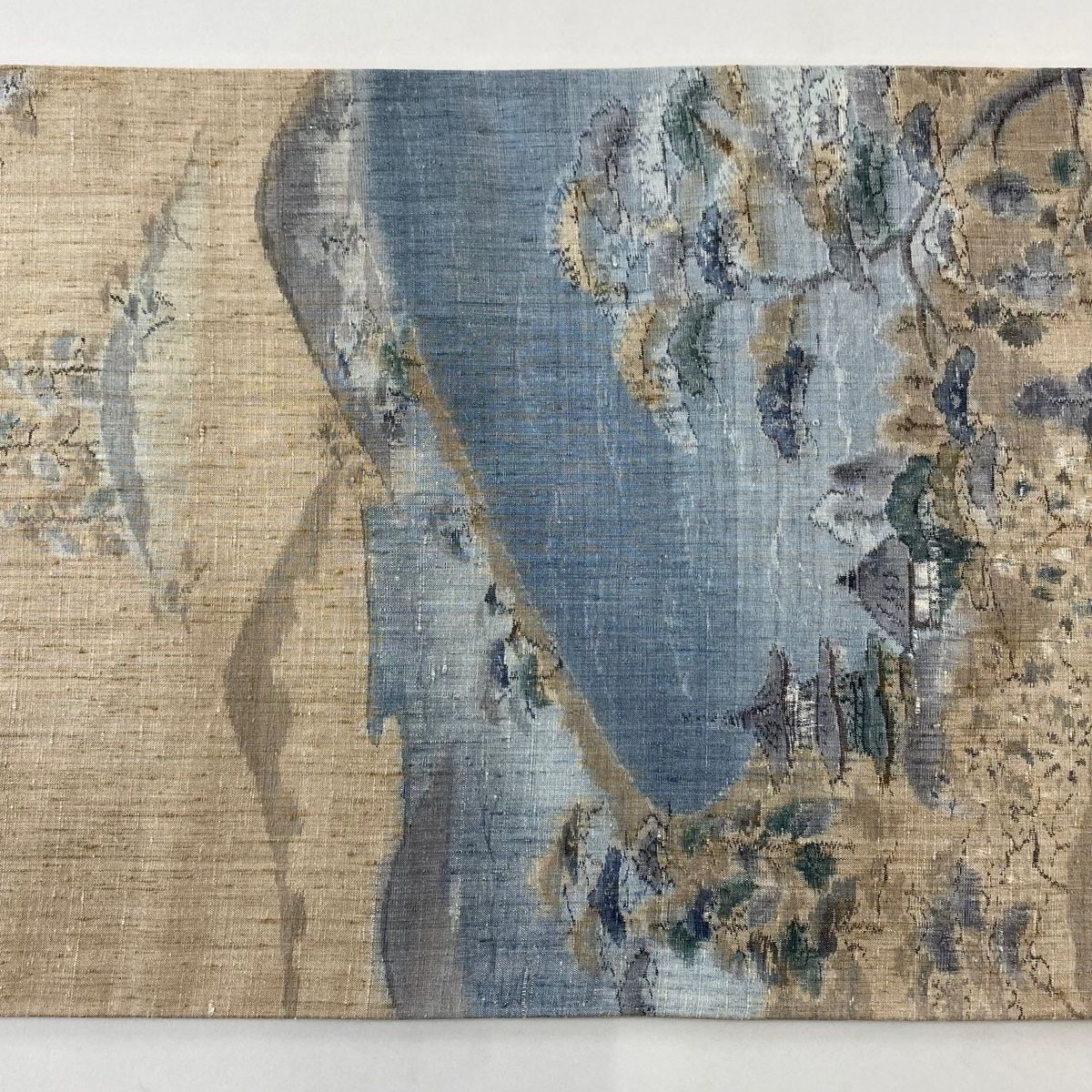  袋帯 秀品 関西仕立て 紬地 風景 建物 ベージュ 六通 正絹 袋帯 帯