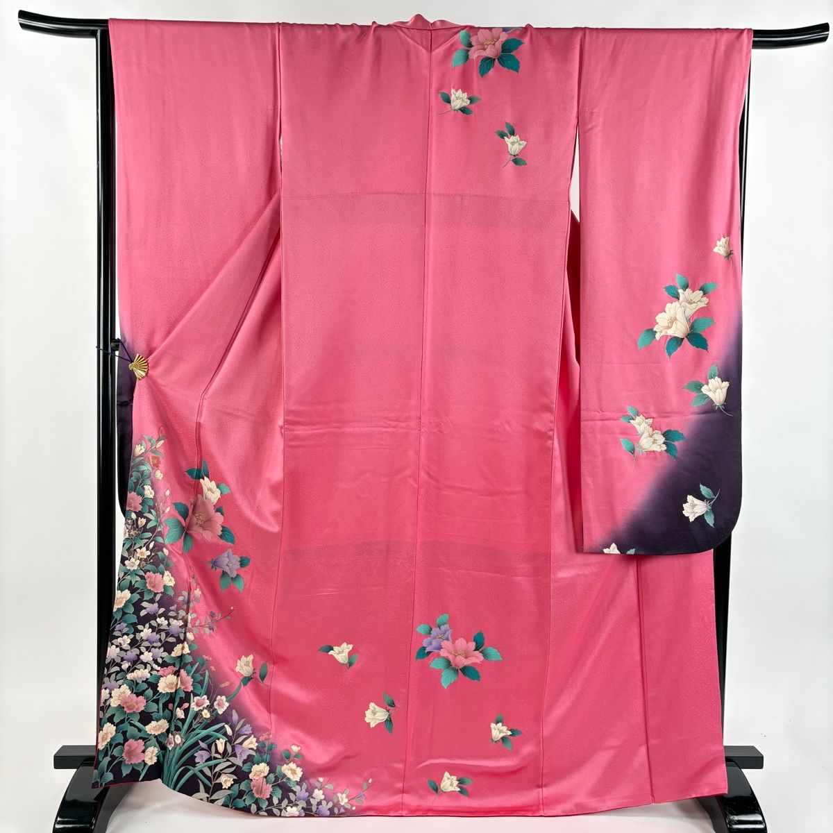 振袖 身丈167.5 cm 裄丈67 M 袷 草花 金銀彩 ぼかし ピンク 正絹 秀品