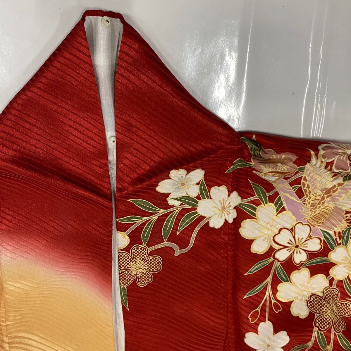  振袖 身丈162 5 cm 裄丈66 M 袷 枝垂れ桜 鳳凰 金糸 金彩 赤 正絹 秀品 振袖 着物