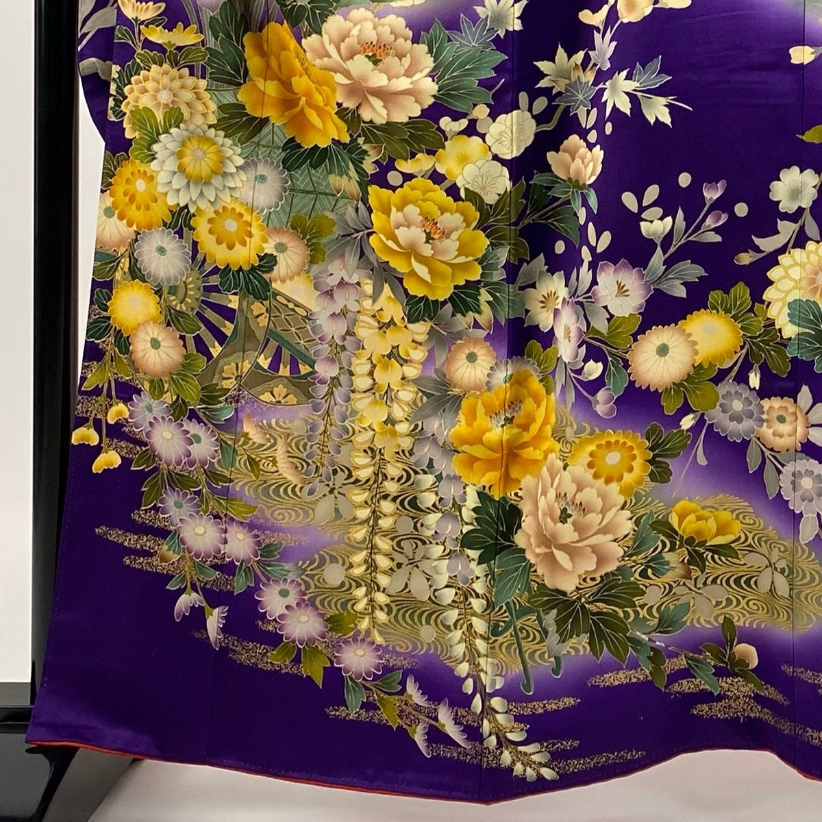 振袖 身丈161 cm 裄丈63 S 袷 牡丹 霞 金糸 金彩 紫 正絹 秀品