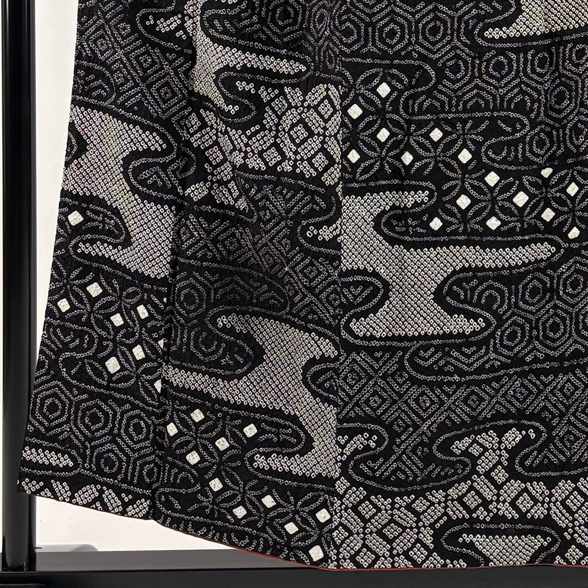 小紋 身丈153 cm 裄丈64 5 M 袷 霞 七宝 絞り 黒 正絹 秀品