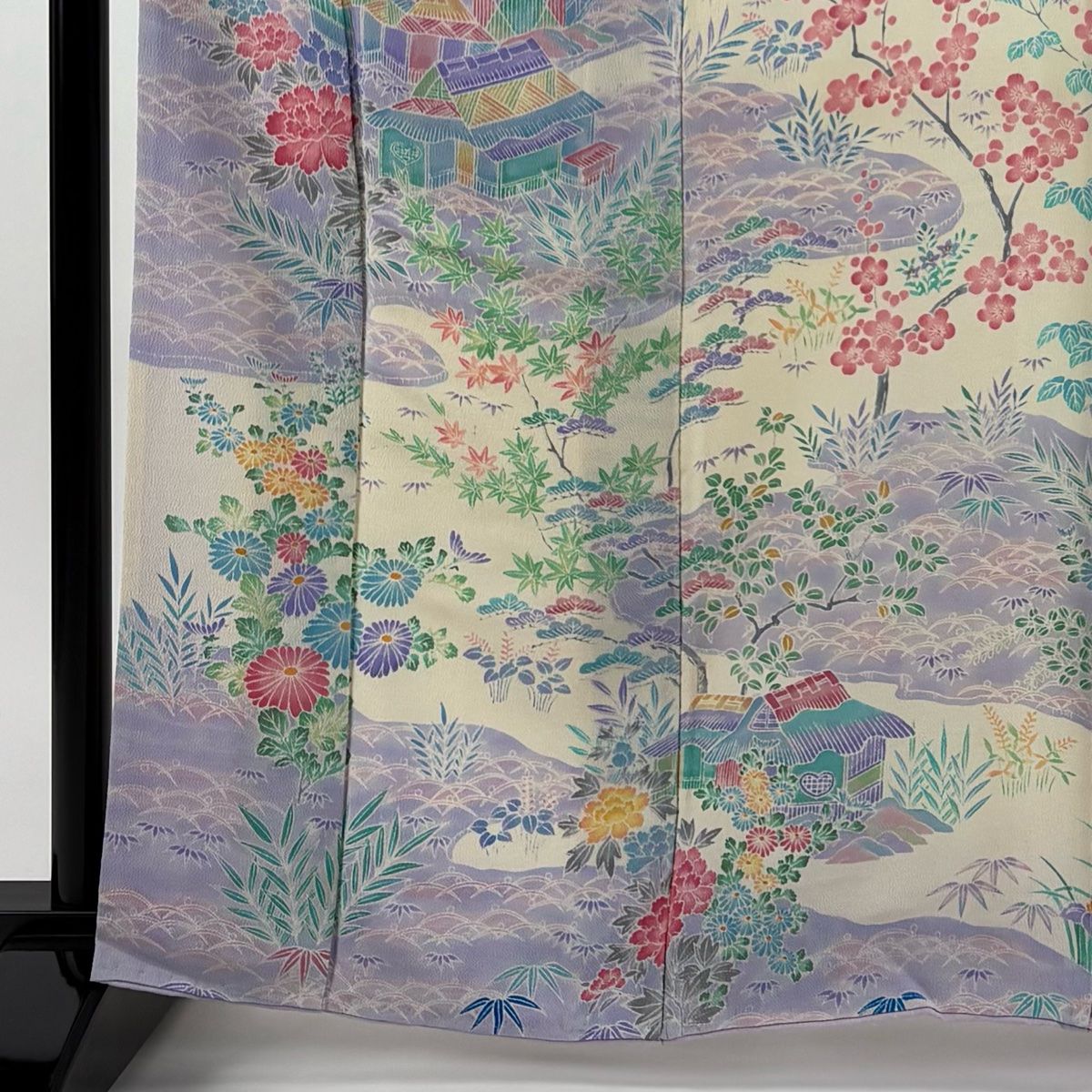 振袖 身丈165 cm 裄丈62 S 袷 家屋 松竹梅 縮緬 クリーム 正絹 秀品