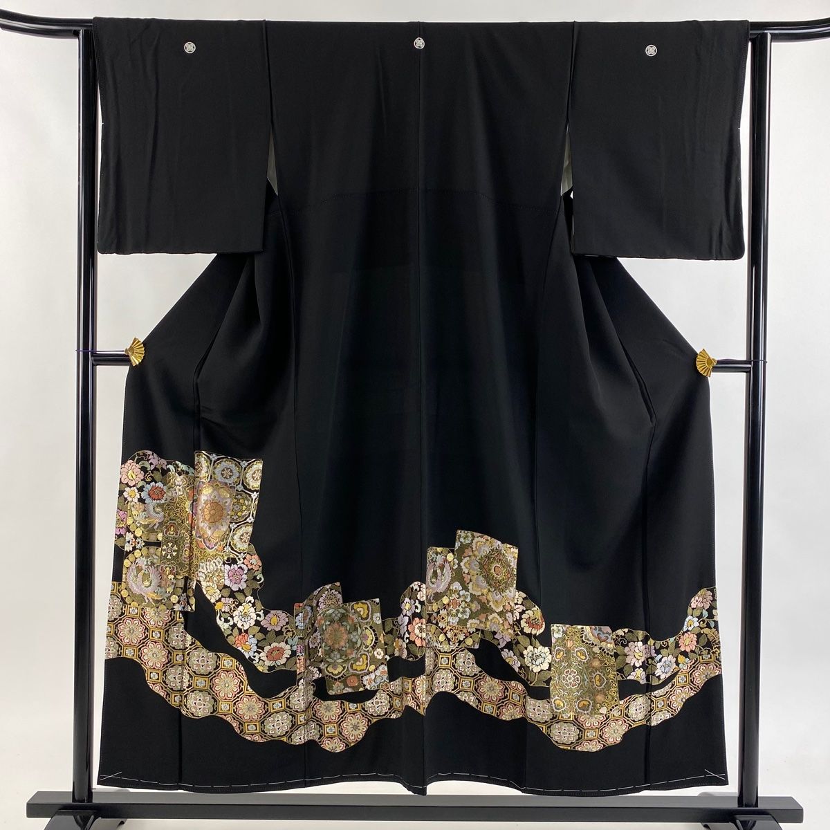 黒留袖 身丈154 cm 裄丈63 S 袷 華文 鳳凰 金糸 刺繍 黒 正絹 秀品