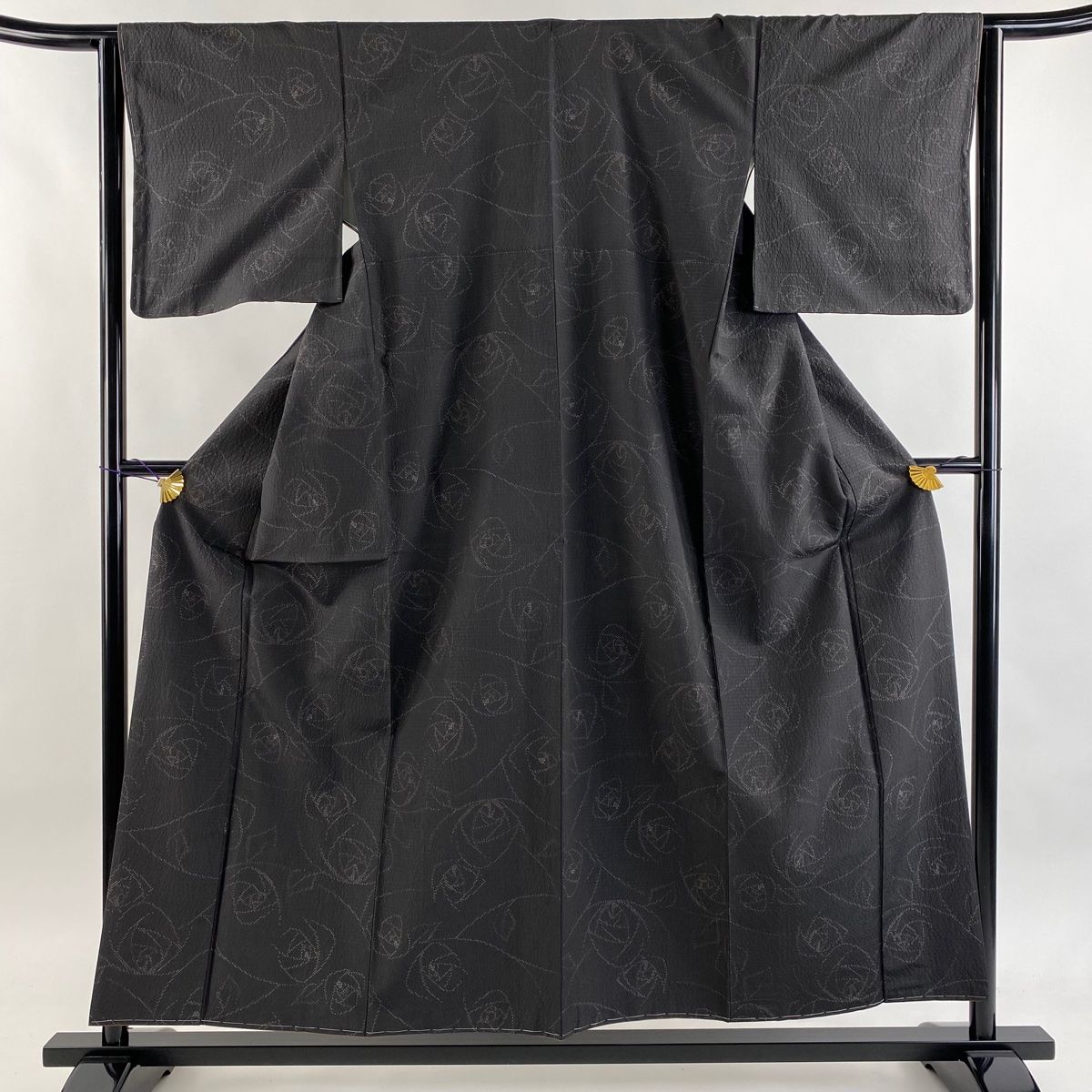 紬 身丈154.5 cm 裄丈64 M 袷 落款 薔薇 墨色 正絹 秀品