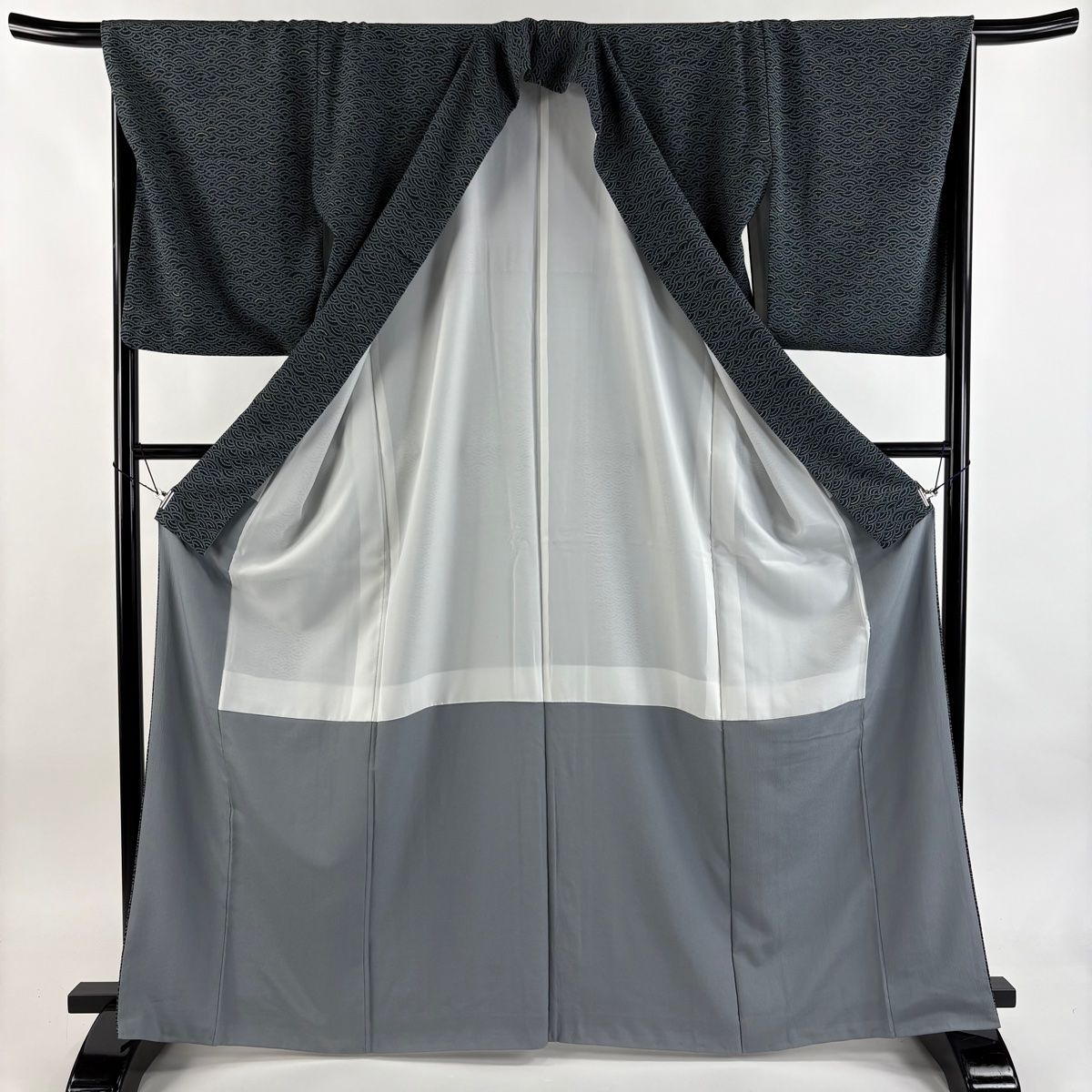  小紋 身丈166 cm 裄丈67 M 袷 幾何学模様 縮緬 深緑 正絹 秀品 小紋 着物