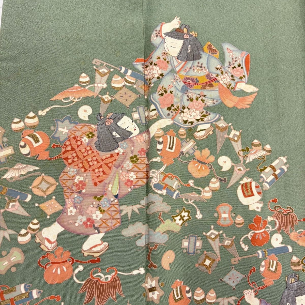 色留袖 身丈158cm 裄丈68cm L 袷 落款 宝尽くし 金彩 薄緑 正絹 秀品