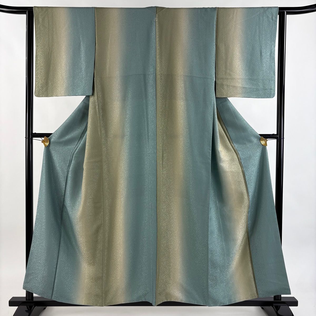 小紋 身丈157 cm 裄丈62 S 袷 地紋 縦ぼかし 青緑 正絹 秀品 一つ紋