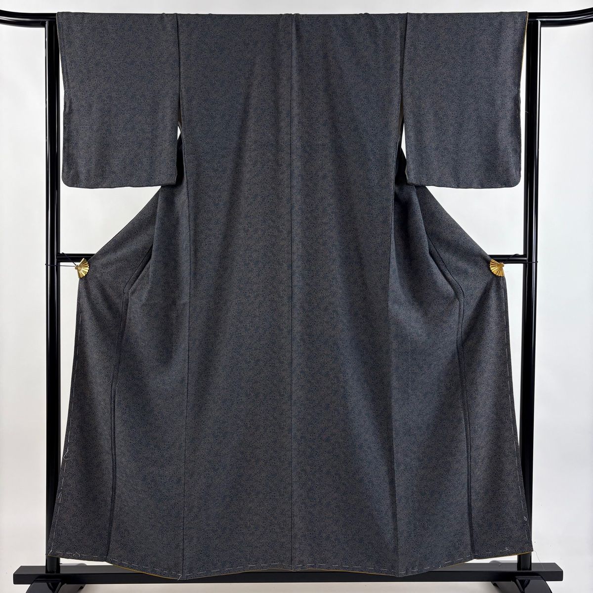 江戸小紋 身丈155 cm 裄丈64 5 M 袷 葉 幾何学 紺色 正絹 秀品