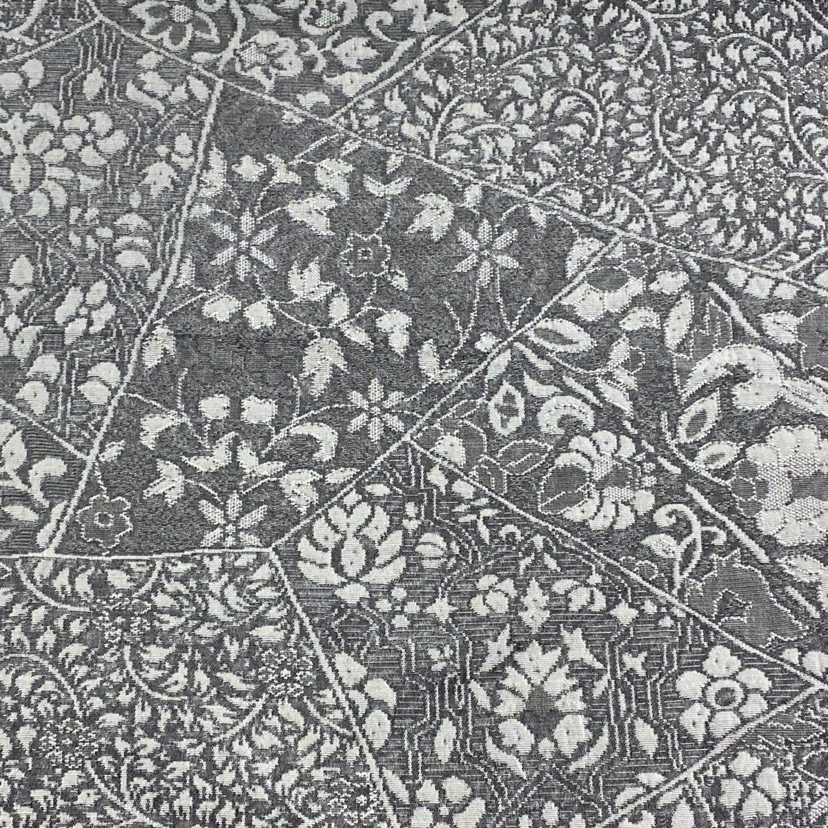 反物 小紋 草花 紋意匠 灰色 正絹