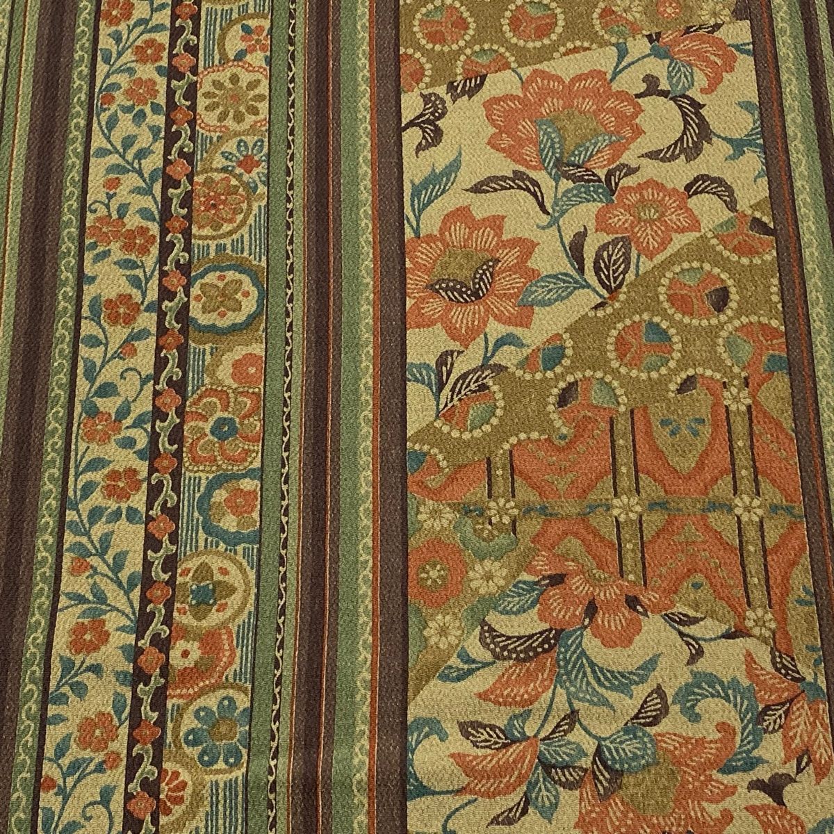 反物 秀品 小紋 草花 縞 縮緬 灰緑 正絹