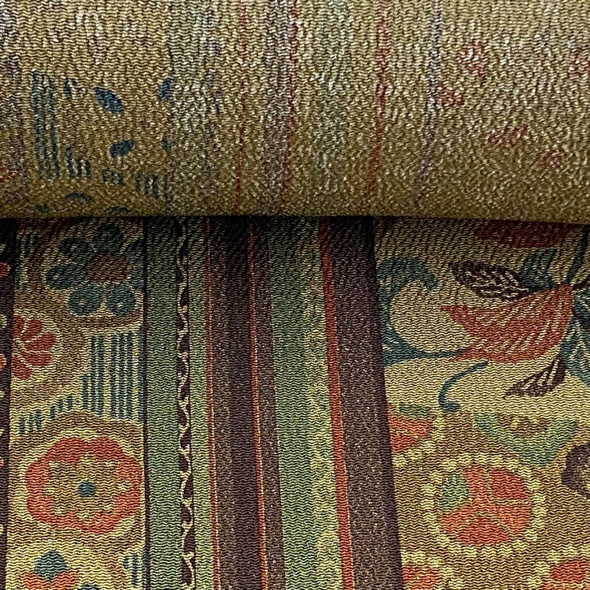  反物 秀品 小紋 草花 縞 縮緬 灰緑 正絹 小紋 着物反物